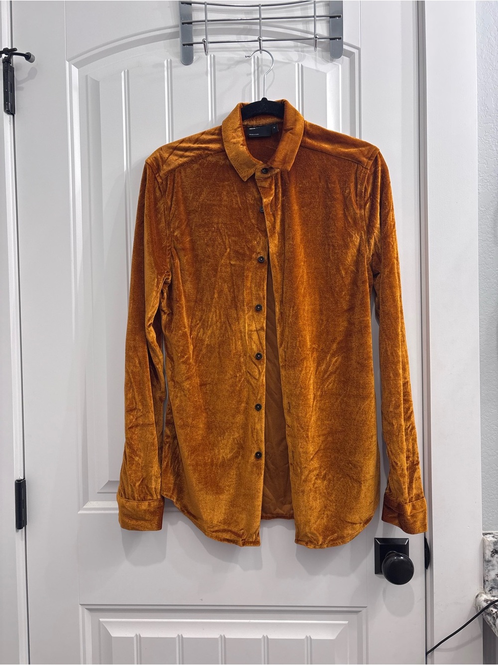 Velvet Button-Up Shirt - Rust Orange